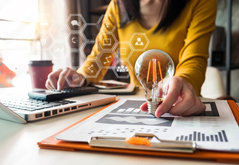 woman with bulb as representation of idea